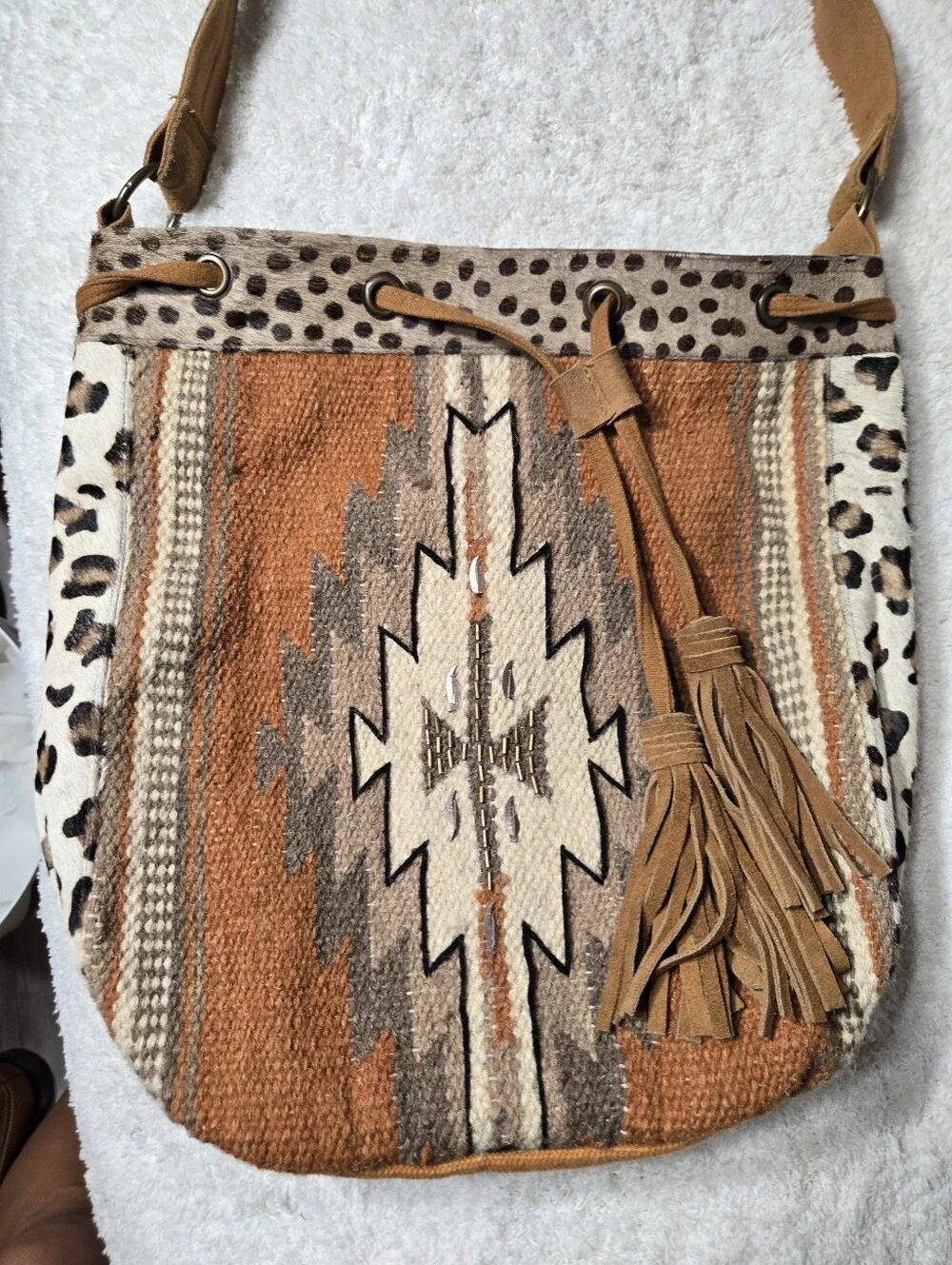 A + P Denim Women's Aztec Style Boho Bucket Bag